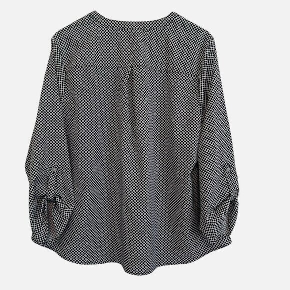 Women's 2X Black White Pattern Work Casual Button Roll Tab PLUS Soft Blouse - Picture 3 of 4